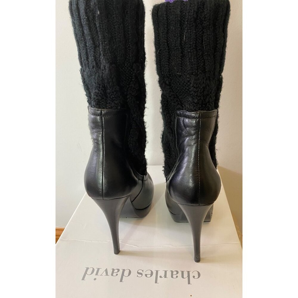 Charles David Black Leather & Knit Boots Stiletto Heels Size 7.5 - Picture 5 of 9